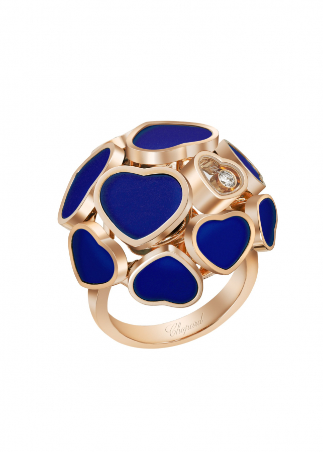 CHOPARD HAPPY HEARTS ROSE GOLD BLUE STONE RING