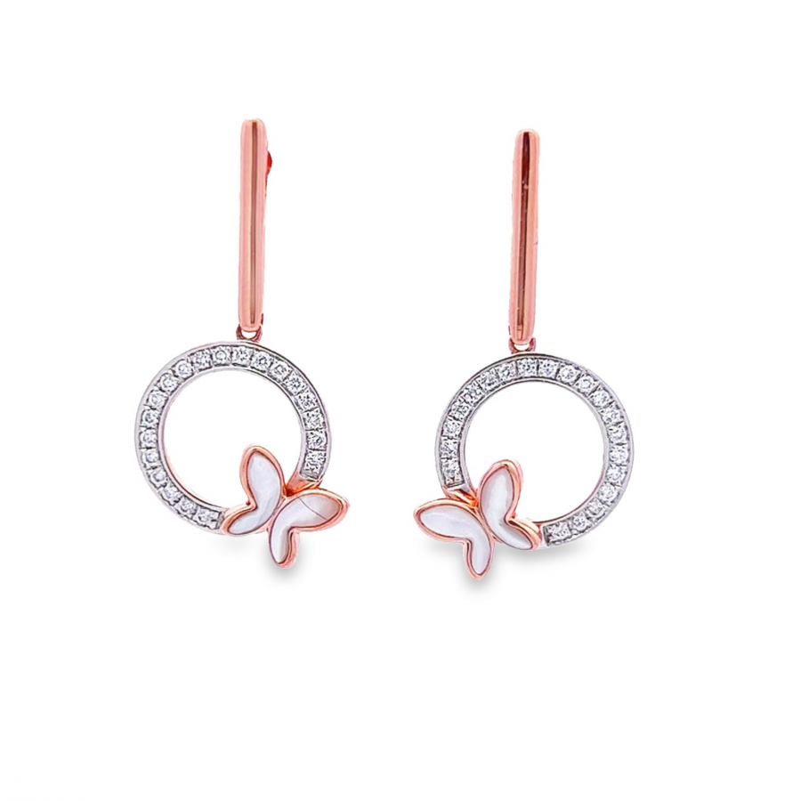 EXQUISITE DIAMOND AND SHELL BUTTERFLY EARRING IN 18K ROSE GOLD