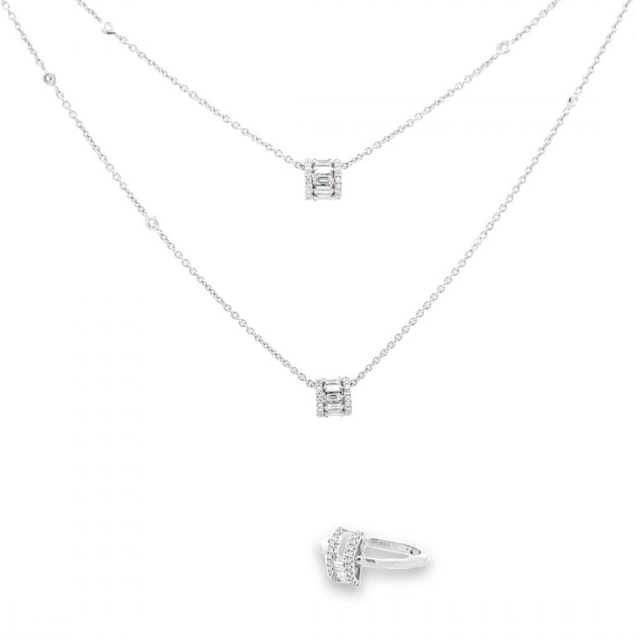 DIAMOND HALF SET NECKLACE AND RING WITH CLARITY VS AND COLOR G TO H: 1.29 CARAT DIAMOND IN ARC DESIGN WITH WHITE GOLD 18K