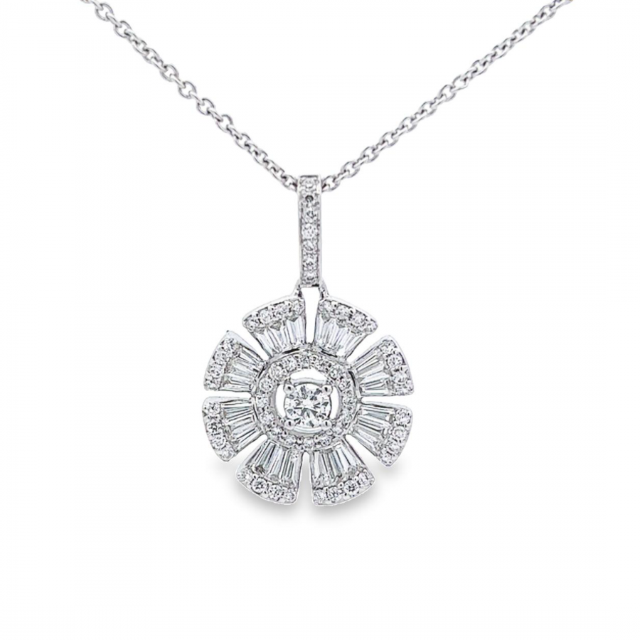 CHIC DIAMOND NECKLACE WITH CLARITY VS AND COLOR G TO H, 1.16 CARAT DIAMOND WITH FLOWER DESIGN IN WHITE GOLD 18K