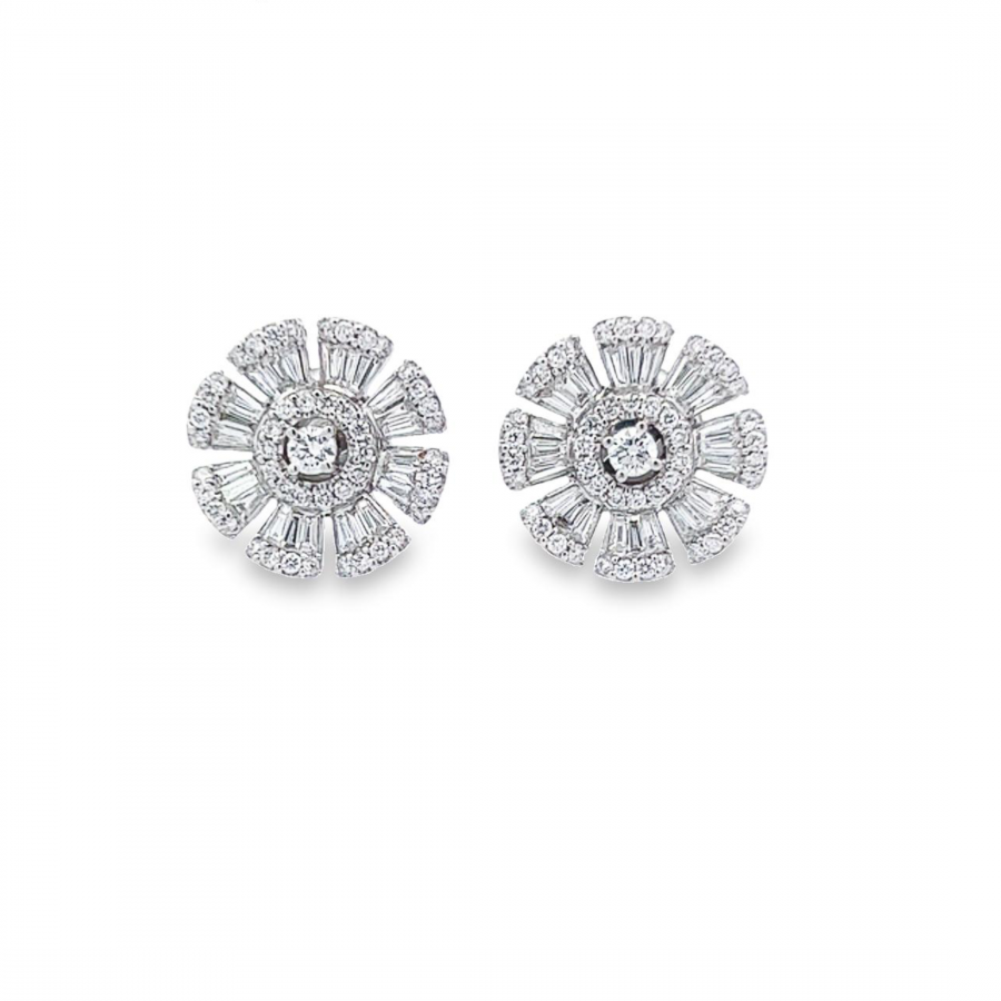 GORGEOUS DIAMOND EARRING WITH CLARITY VS AND COLOR G TO H, 1.32 CARAT DIAMOND WITH FLOWER DESIGN IN WHITE GOLD 18K