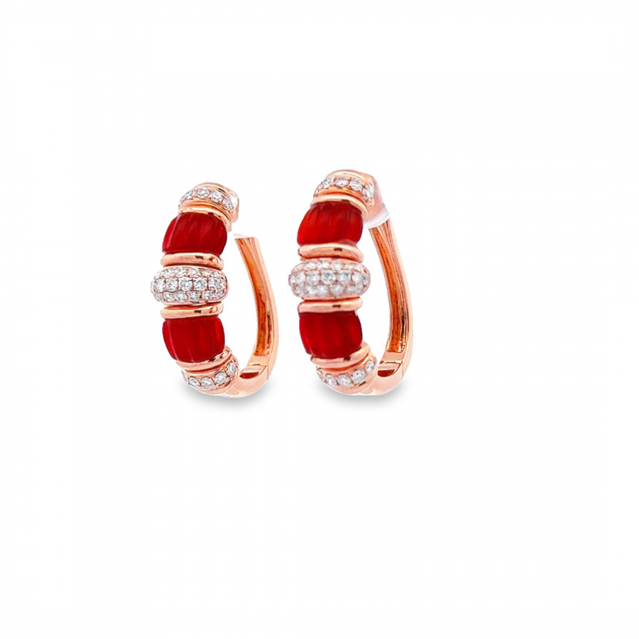SOPHISTICATED 18K ROSE GOLD DIAMOND AND AGATE EARRING - 0.79 CARAT VS CLARITY G-H COLOR DIAMOND