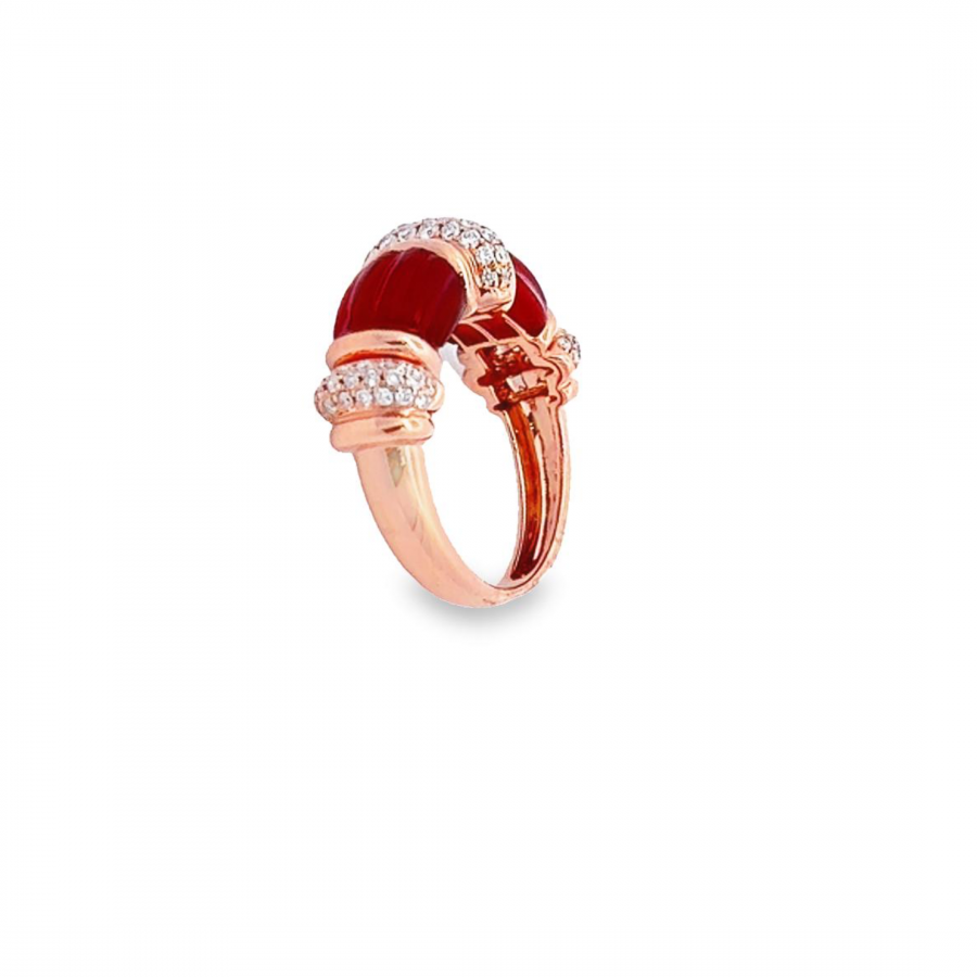 DELICATE 18K ROSE GOLD DIAMOND AND AGATE RING - 0.53 CARAT VS CLARITY G-H COLOR DIAMOND