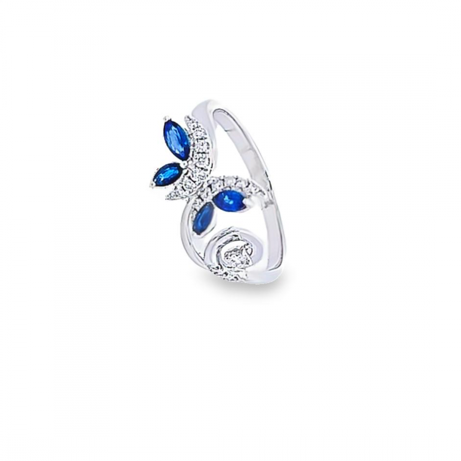 WHITE GOLD DIAMOND RING WITH BLUE SAPPHIRE - 0.17 CT DIAMOND, 0.46 CT BLUE SAPPHIRE