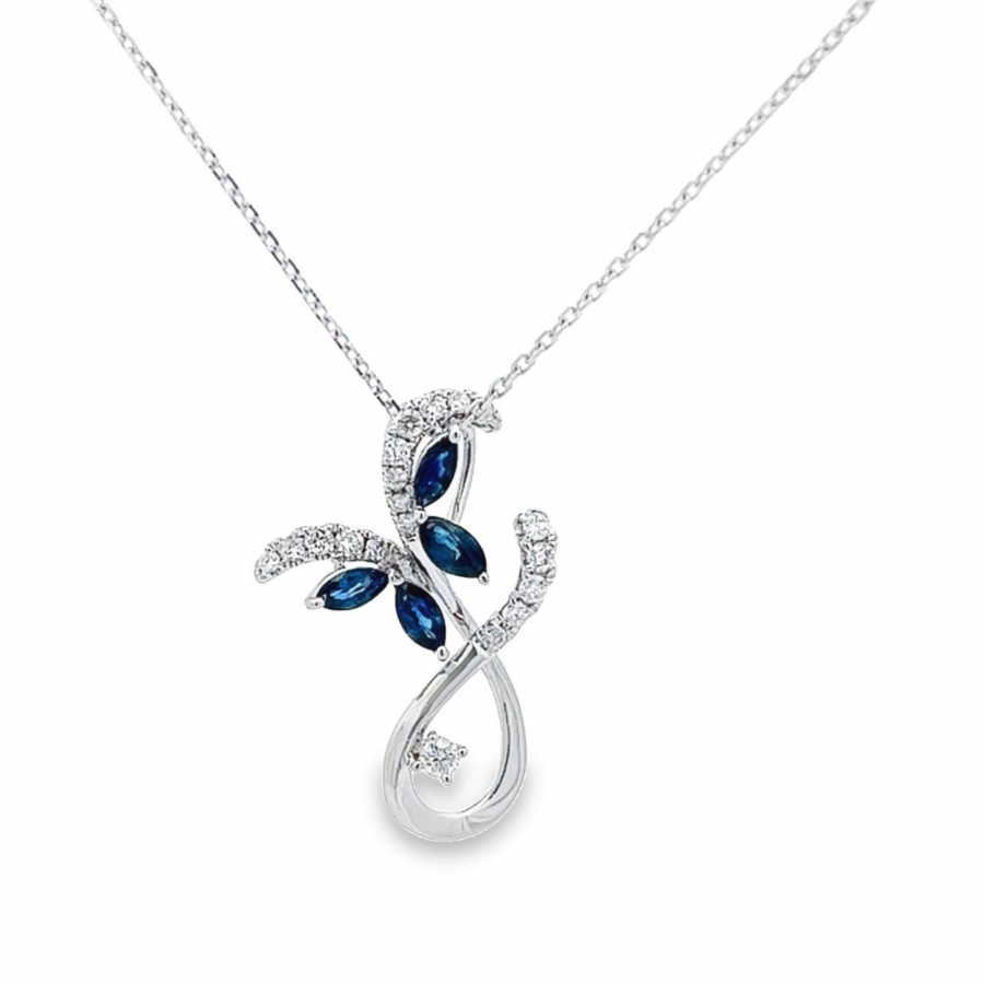 WHITE GOLD DIAMOND NECKLACE WITH BLUE SAPPHIRE - 0.20 CT DIAMOND, 0.47 CT BLUE SAPPHIRE