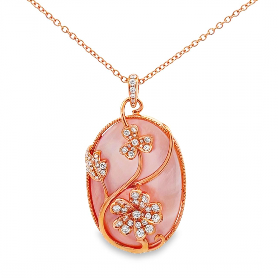 THREE-FLOWER DIAMOND NECKLACE WITH 0.93 CARAT DIAMOND AND 27.60 CARAT MOP STONE IN ROSE GOLD 18K