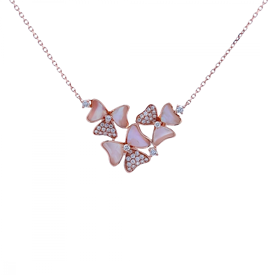 DIAMOND NECKLACE WITH CLARITY VS AND COLOR G TO H, 0.36 CARAT DIAMOND AND 1.38 CARAT SEASHELL: ROSE GOLD 18K FLOWER DESIGN