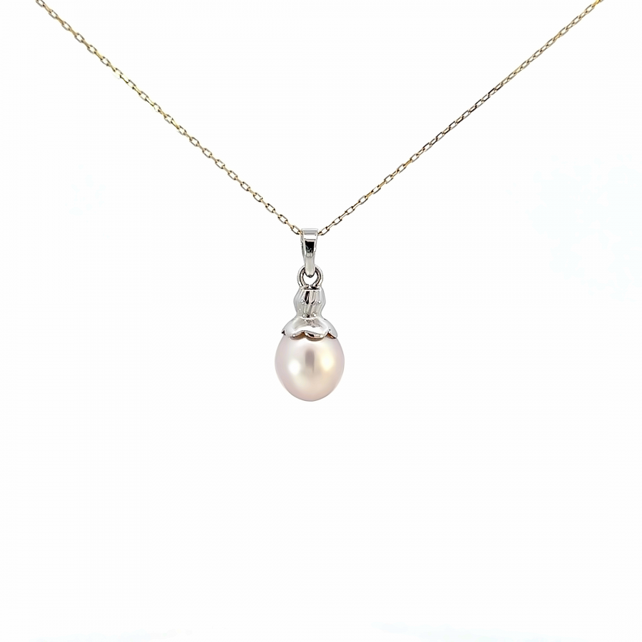 WHITE GOLD NECKLACE WITH PENDANT AND PEARL