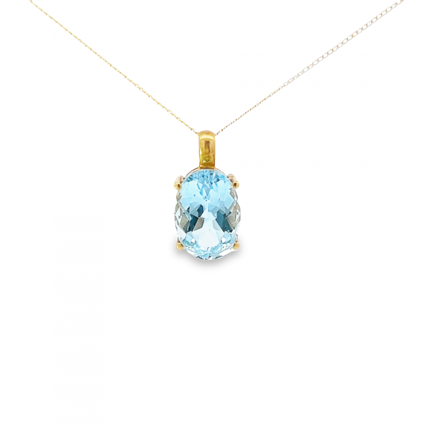 NECKLACE WITH BLUE TOPAZ GEMSTONE | YELLOW GOLD
