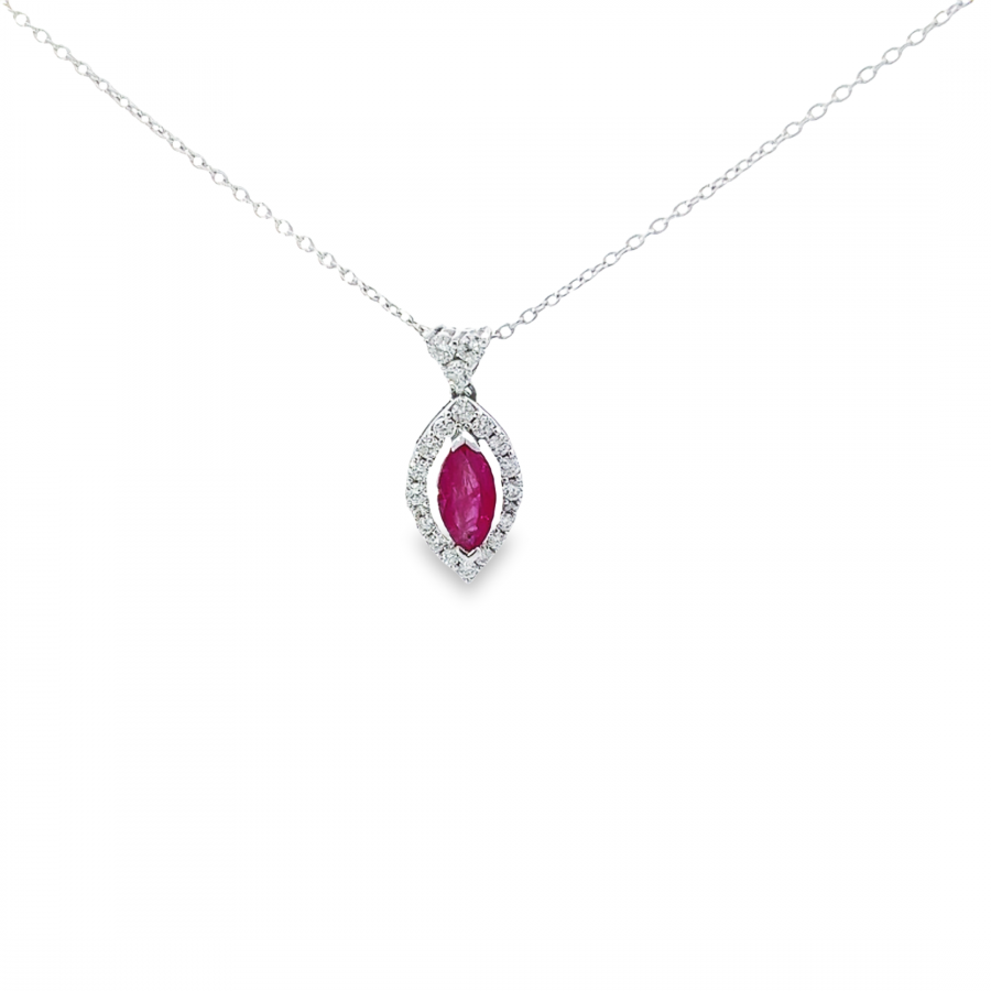 0.49 CARAT DIAMOND NECKLACE WITH CLARITY VS/SI, COLOR G-H | WHITE GOLD | 0.62 CARAT RUBY GEMSTONE