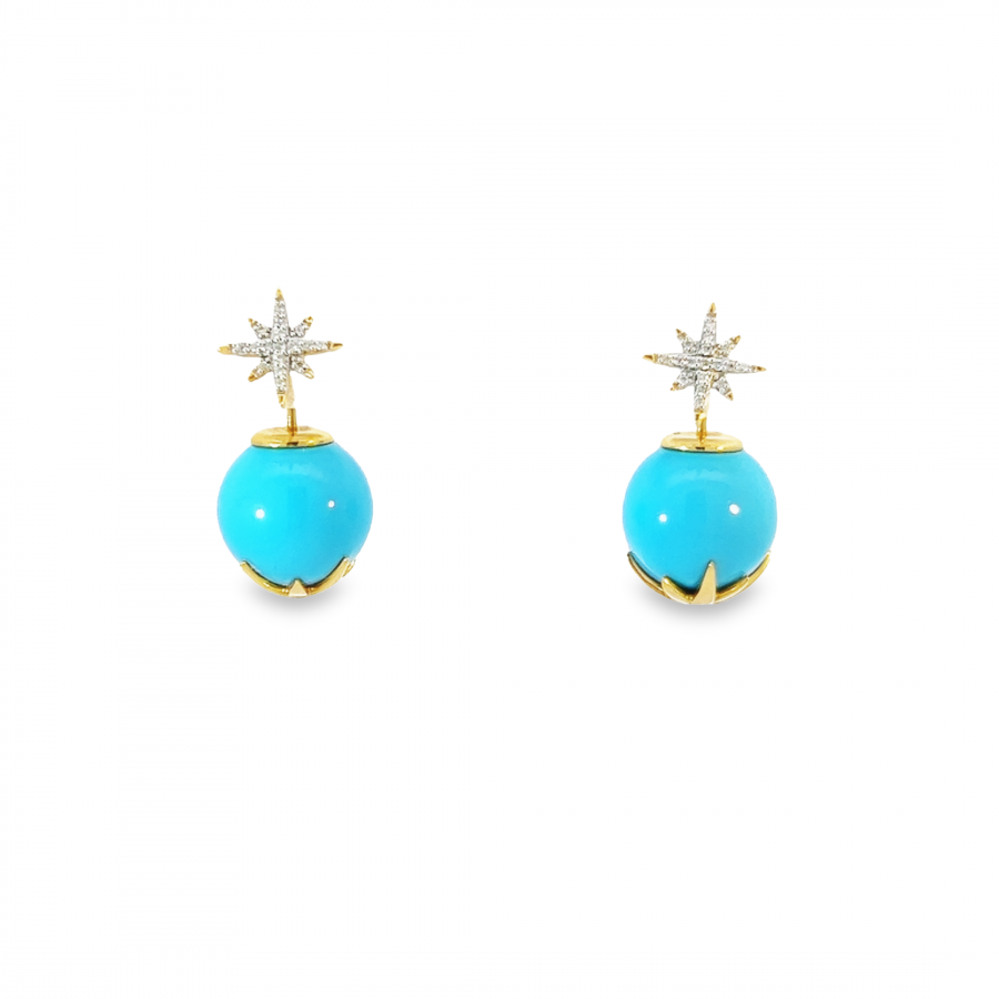 DIAMOND EARRING | CLARITY VS-SI, COLOR G-H | 0.15 CARAT WITH 17.55 CARAT TURQUOISE BALL