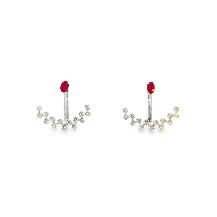 DIAMOND EARRING | CLARITY VS2-SI1, COLOR G-H | 0.56 CARAT WITH 0.59 CARAT RUBY GEMSTONE