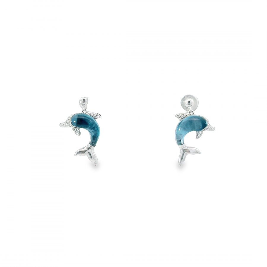 DIAMOND EARRING | CLARITY VS-SI, COLOR G-H | 0.28 CARAT WITH WHITE GOLD AND BLUE DOLPHIN DESIGN
