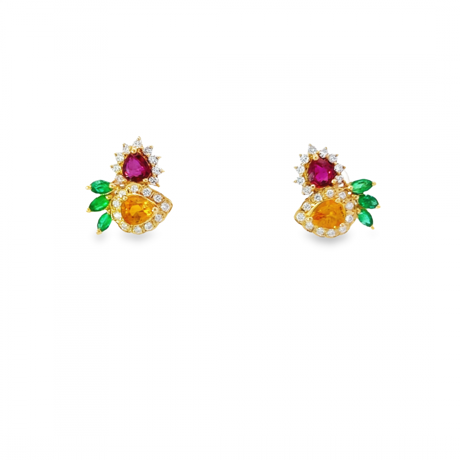 DIAMOND KIDS EARRING | CLARITY VS-SI, COLOR G-H | 1.00 CARAT WITH YELLOW GOLD AND COLOR STONE