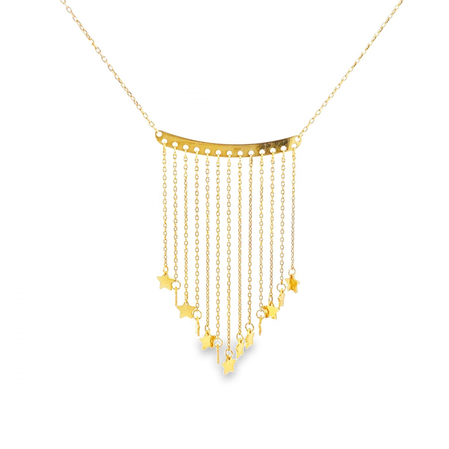 18K YELLOW GOLD NECKLACE WITH CHAINS AND STARS