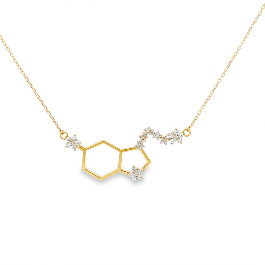18K YELLOW GOLD HAPPY HORMONES NECKLACE WITH SEROTONIN FORM AND STAR ACCENTS