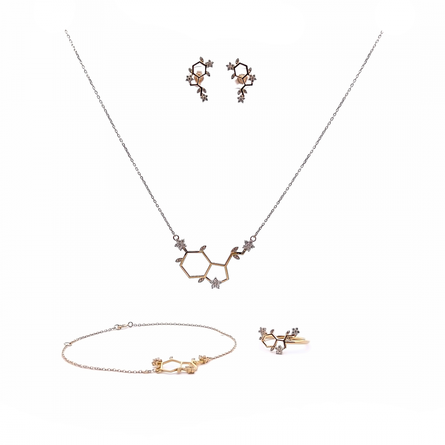 18K YELLOW GOLD HAPPY HORMONES FULL SET WITH SEROTONIN FORM AND STAR ACCENTS