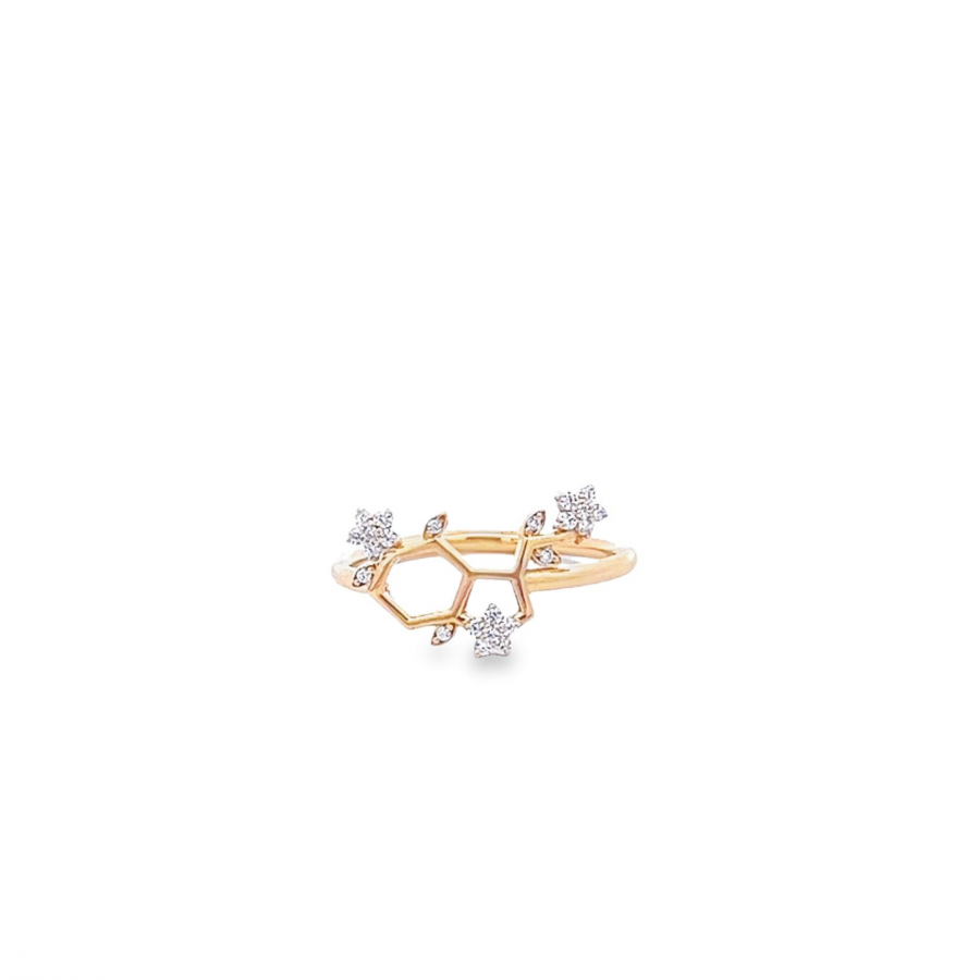 18K YELLOW GOLD HAPPY HORMONES RING WITH SEROTONIN FORM AND STAR ACCENTS