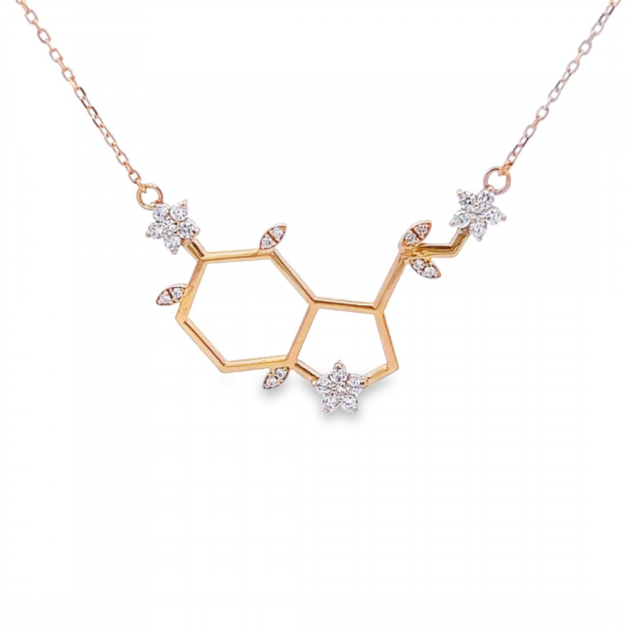 18K YELLOW GOLD HAPPY HORMONES NECKLACE WITH SEROTONIN FORM AND STAR ACCENTS