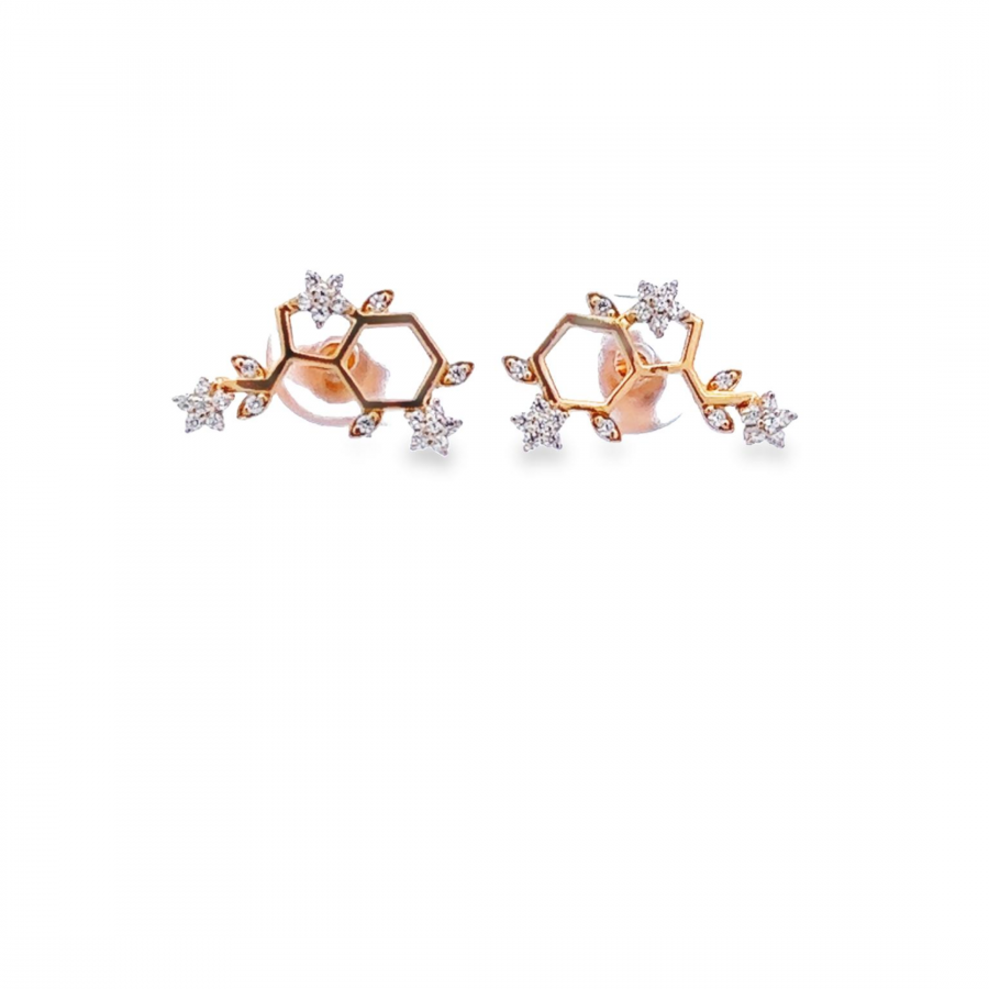 18K YELLOW GOLD HAPPY HORMONES EARRINGS WITH SEROTONIN FORM AND STAR ACCENTS