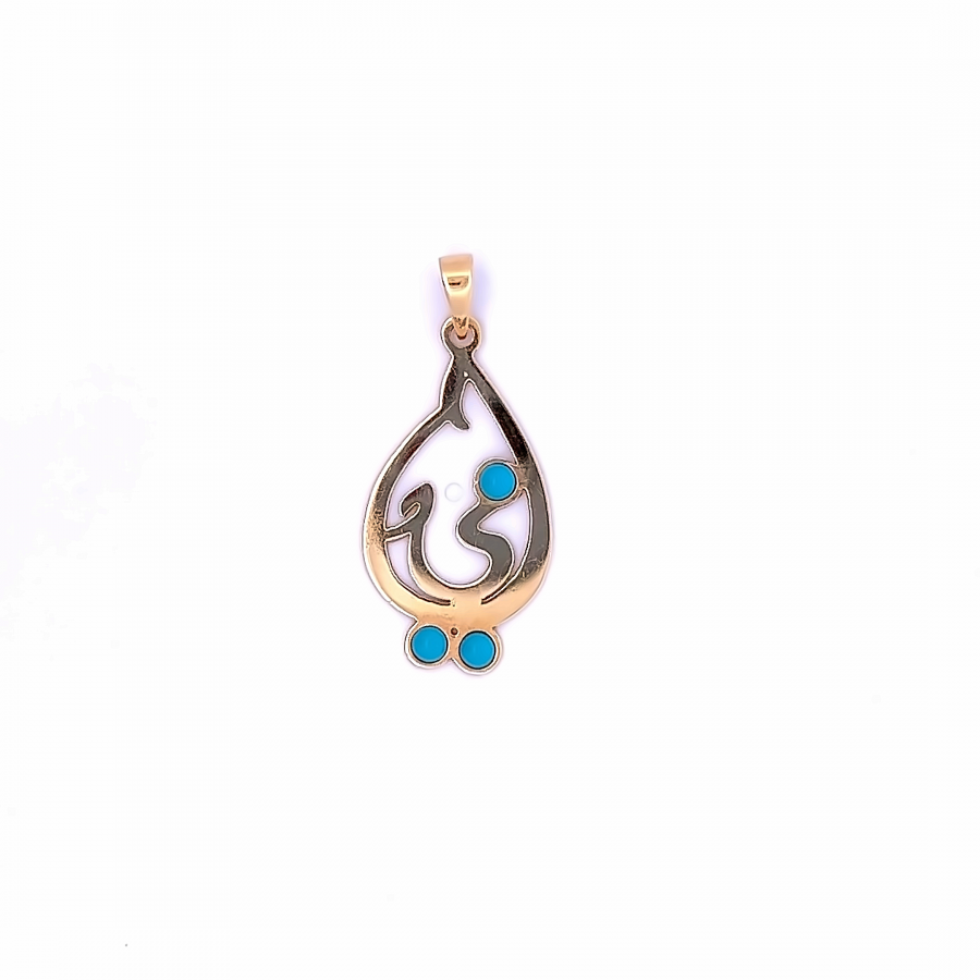 ELEGANT 18K YELLOW GOLD PENDANT WITH BEAUTIFUL BLUE STONE FOR MOTHER'S DAY