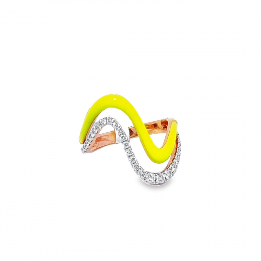 RING 0.34 CARAT G-H ROUND DIAMOND RING WITH YELLOW ENAMEL IN ROSE GOLD