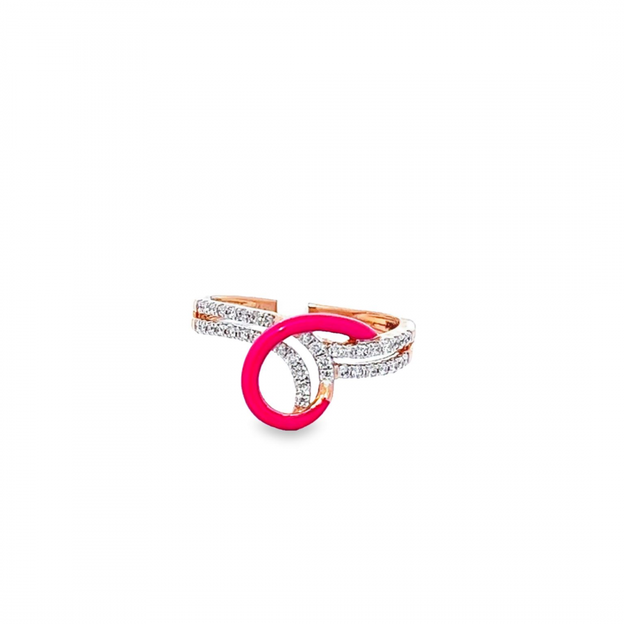 PINK ENAMEL DIAMOND RING IN ROSE GOLD