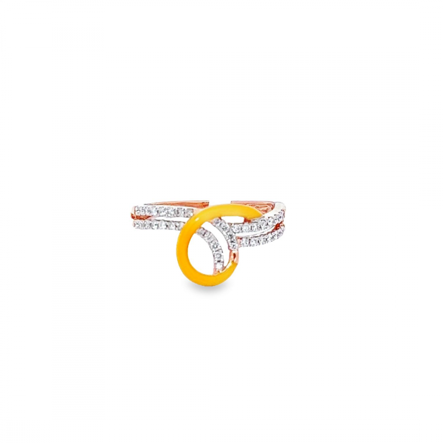 DIAMOND RING WITH YELLOW ENAMEL AND ROSE GOLD