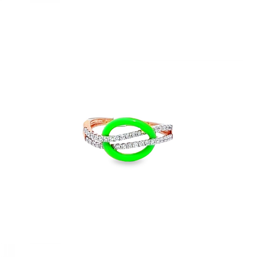  DIAMOND RING WITH GREEN ENAMEL AND ROSE GOLD