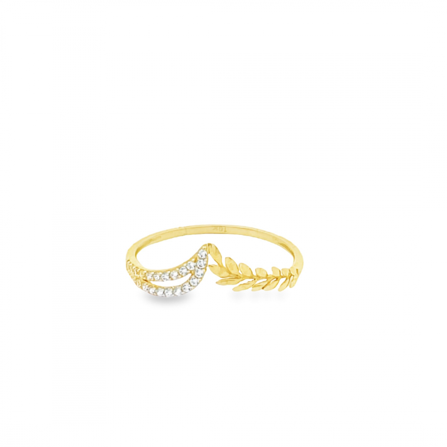 Elegant 18k Yellow Gold Leaf Ring with Zircon Accents