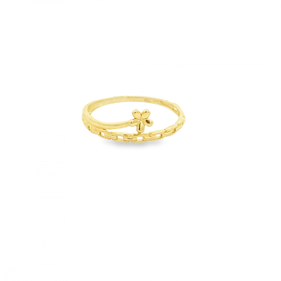 Graceful 18k Yellow Gold Chain Ring with Flower Detail
