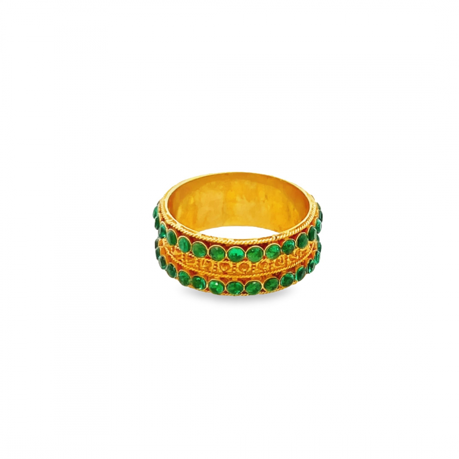 Magnificent 21k Gold Traditional Arabic Ring with Green Stones