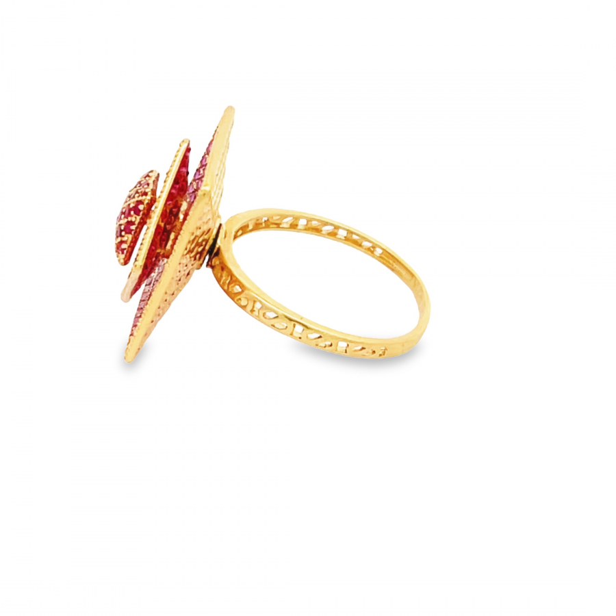 Fashionable 21k Gold Red Flower Ring