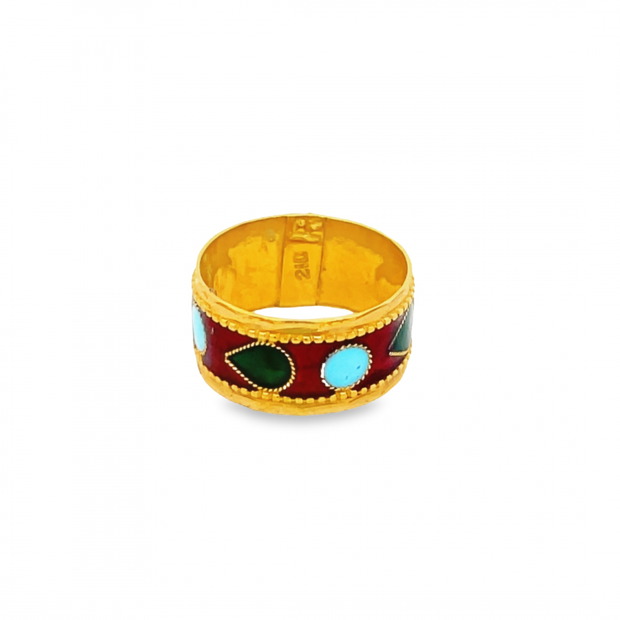 Stunning 21k Gold Colorful Ring with Classic Design and Stones