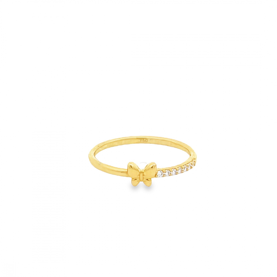 Bold 18k Yellow Gold Butterfly Ring with Zircon Accents