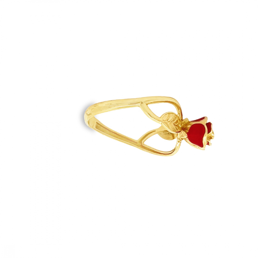 Beautiful 18k Red Flower Yellow Gold Ring