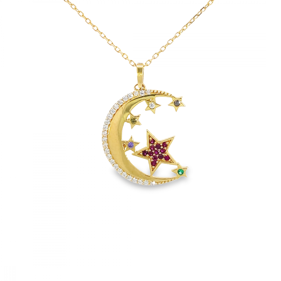  Posh 18K Yellow Gold Eclipse Short Necklace with Beautiful Colored Stones 