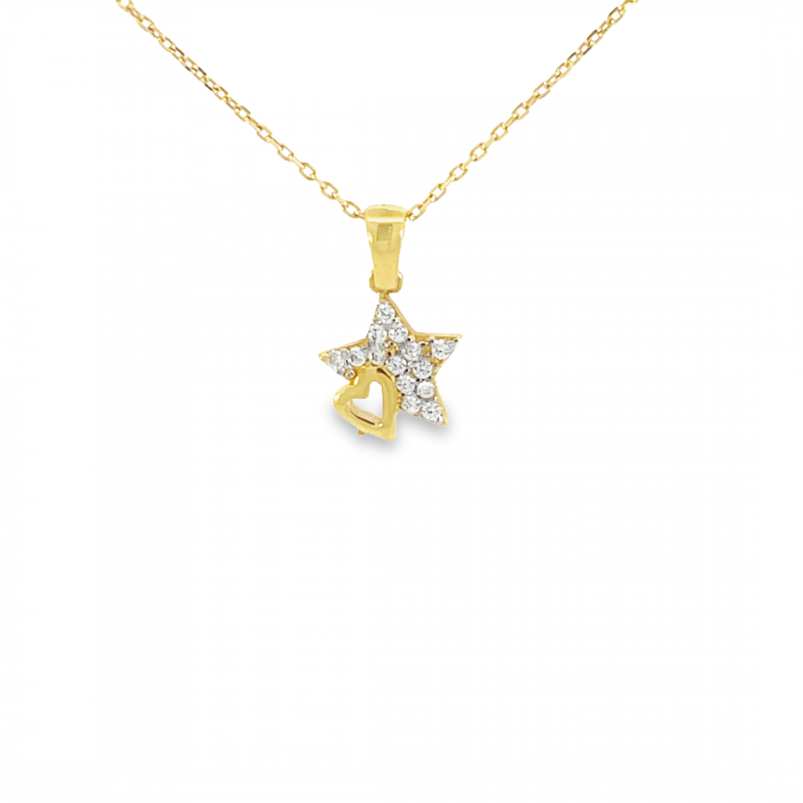 Sparkling 18K Yellow Gold Star Short Pendant Necklace 