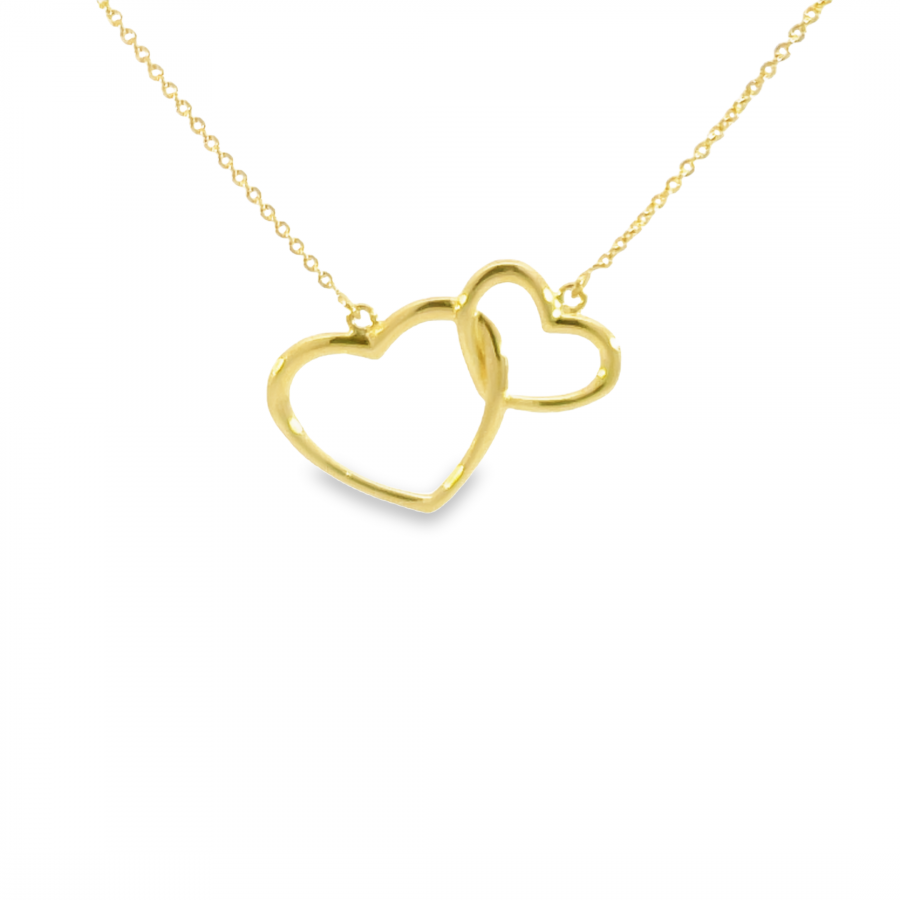 Elegant Dual Heart Love 18K Yellow Gold Short Necklace 