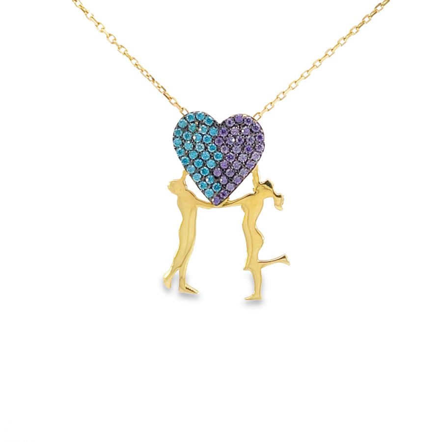 Posh 18K Purple and Blue Heart Love Short Necklace 