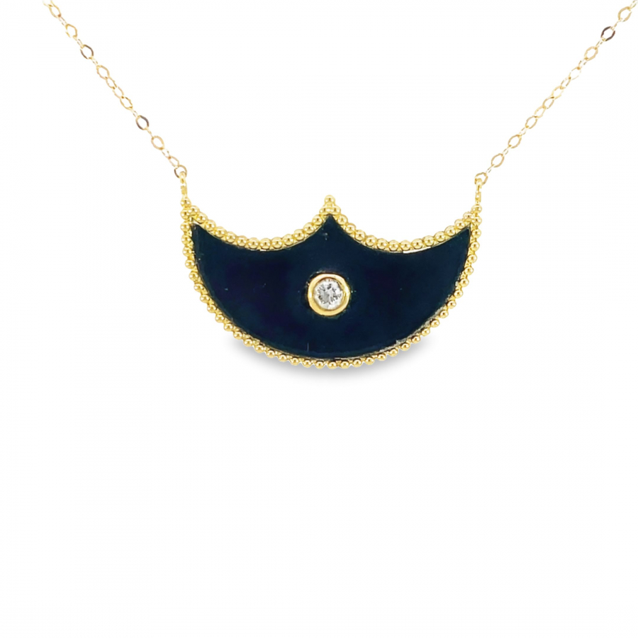 18K Yellow Gold Short Necklace with Black Bat-Shaped Shiny Zircon in the Middle