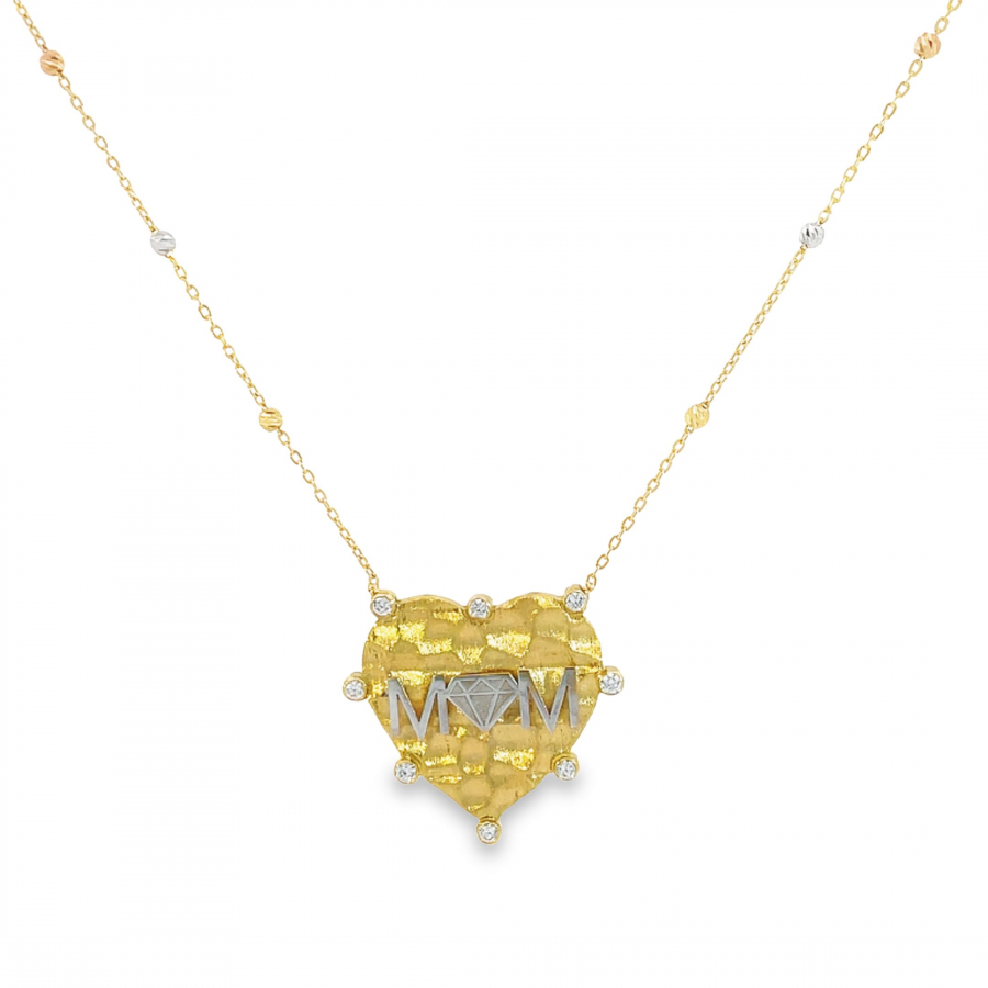 Mother's Day 18K Yellow Gold Short Necklace with Trendy Mom Pendant