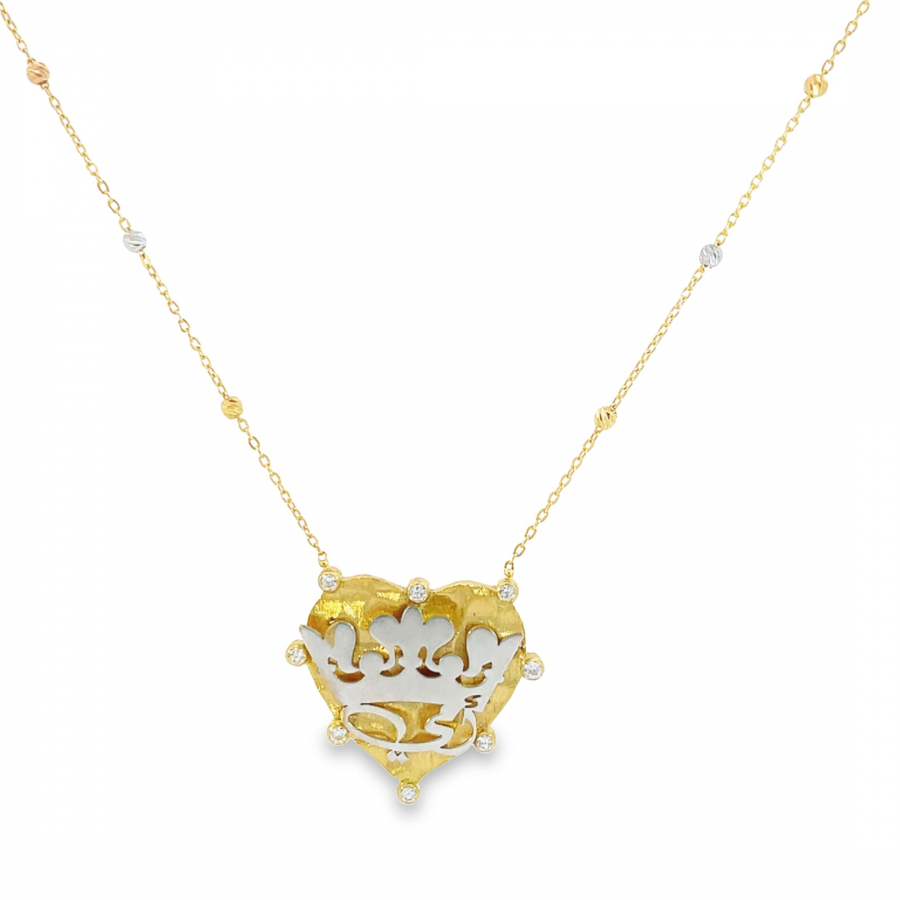 Mother's Day 18K Yellow Gold Short Necklace with Fancy Princess Mom Pendant 