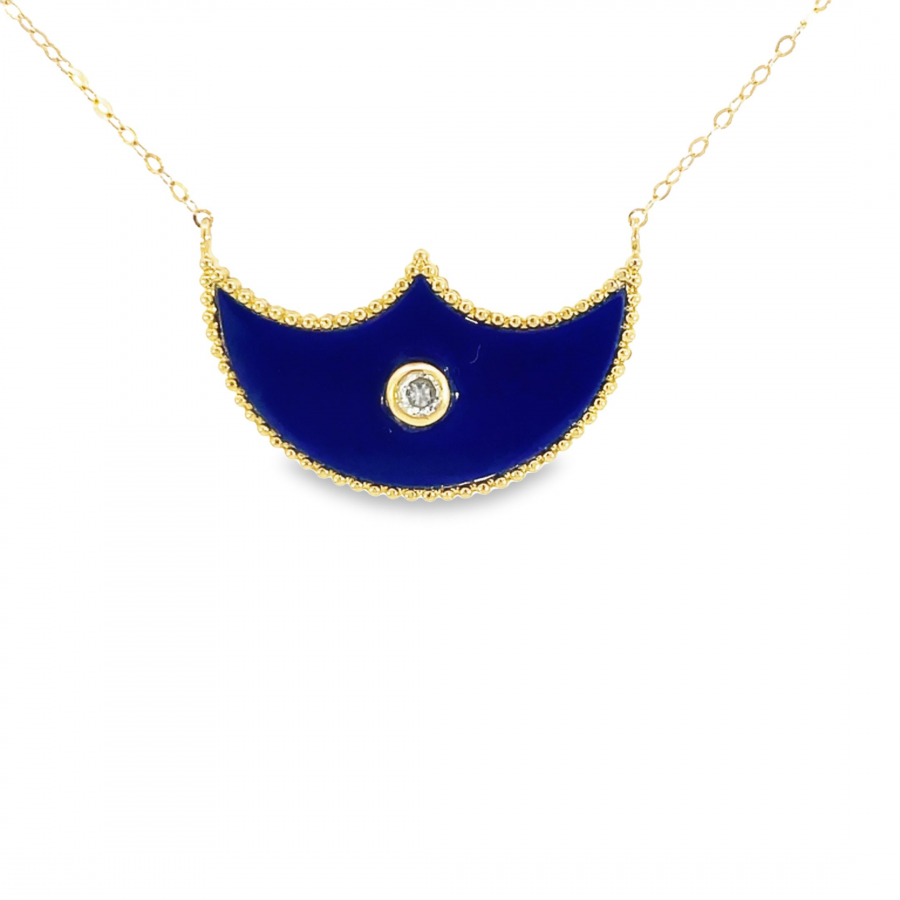18K Yellow Gold Short Necklace with Blue Bat-Shaped Shiny Zircon in the Middle