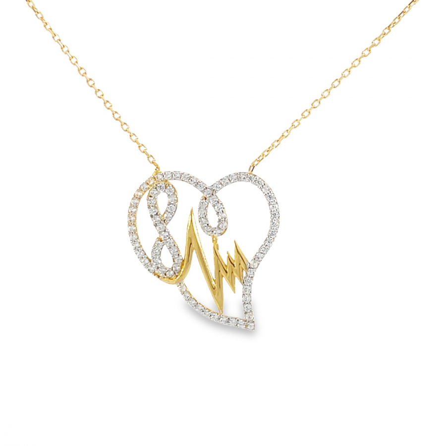 18K Yellow Gold Love Necklace with Shiny Crystals
