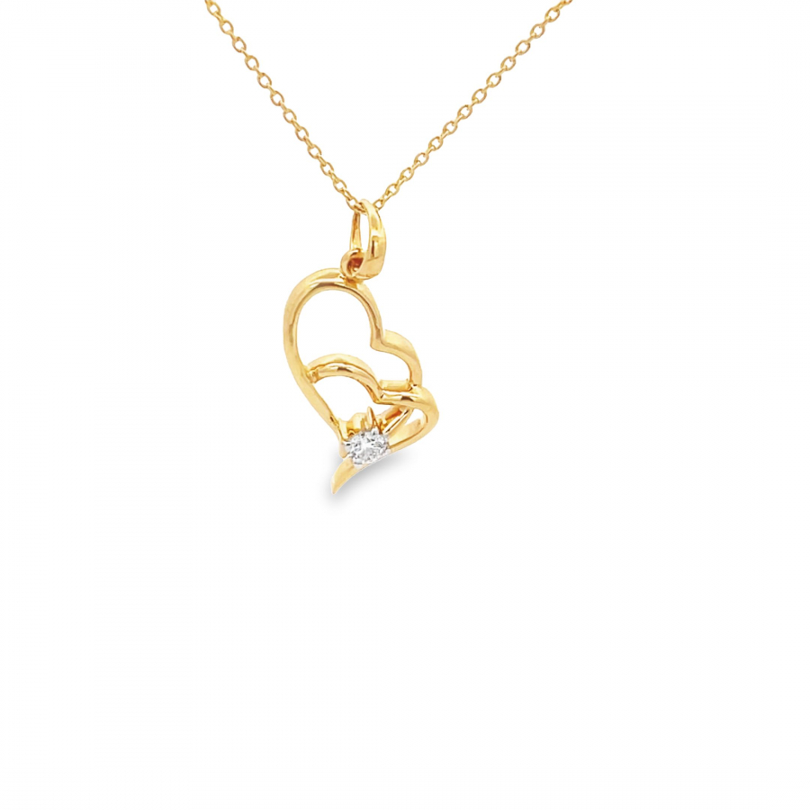 STUNNING HEART-SHAPED YELLOW GOLD DIAMOND NECKLACE - SUSTAINABLE 0.08 CARAT COLOR EF CLARITY VS