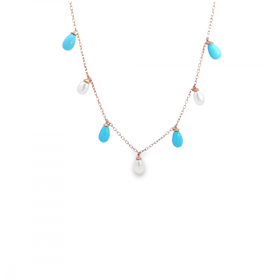 NECKLACE WITH BLUE AND WHITE MOTHER OF PEARL DROPS