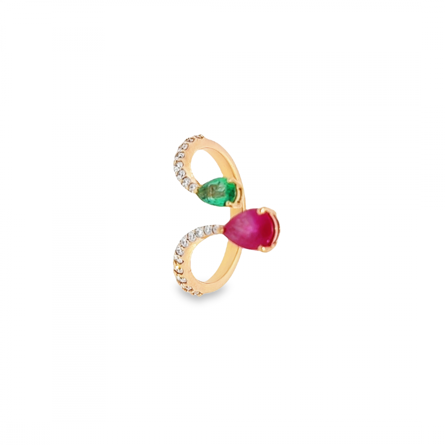 ROSE GOLD RING WITH ROUND DIAMOND | 0.35 CARAT | VS CLARITY, G\H COLOR | EMERALD AND RUBY GEMSTONE 1.02 CARAT