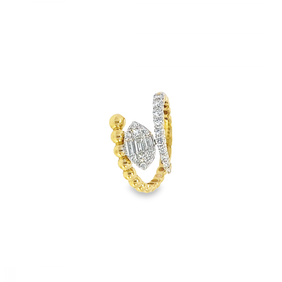 YELLOW GOLD RING WITH ROUND AND BAGUETTE DIAMOND | 0.57 CARAT | VS CLARITY, G\H COLOR