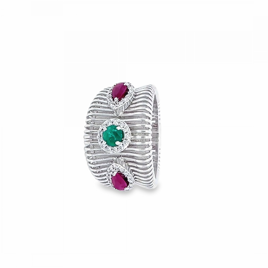 ROSE GOLD RING WITH ROUND DIAMOND | 0.23 CARAT | VS CLARITY, G\H COLOR | RUBY AND EMERALD GEMSTONE 0.98 CARAT